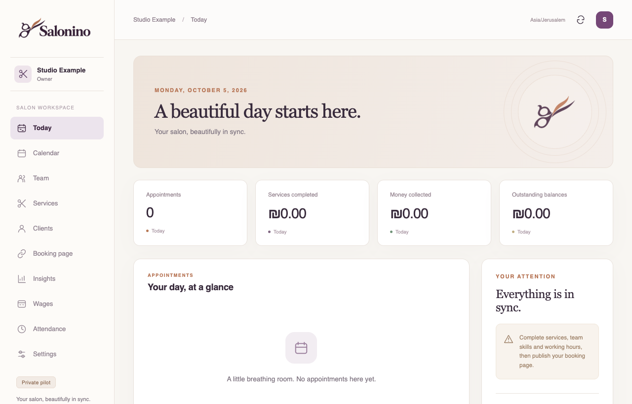 An example of the English interface. Sample business data.